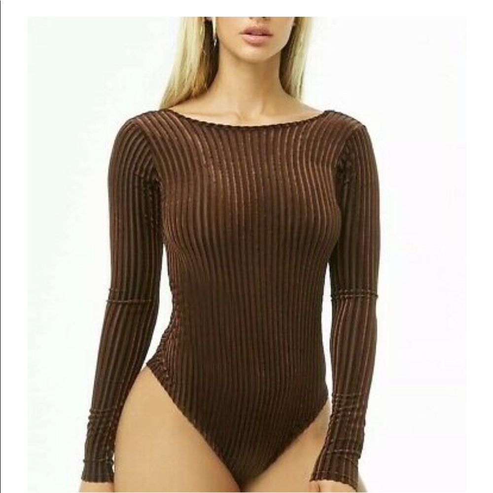 Brown velvet ribbed bodysuit